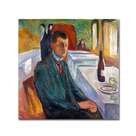 Edvard Munch 'Selfportrait With Bottle Of Wine' Canvas Art,14x14